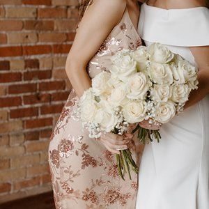 Lulu's White and Rose Gold Maxi Dress
